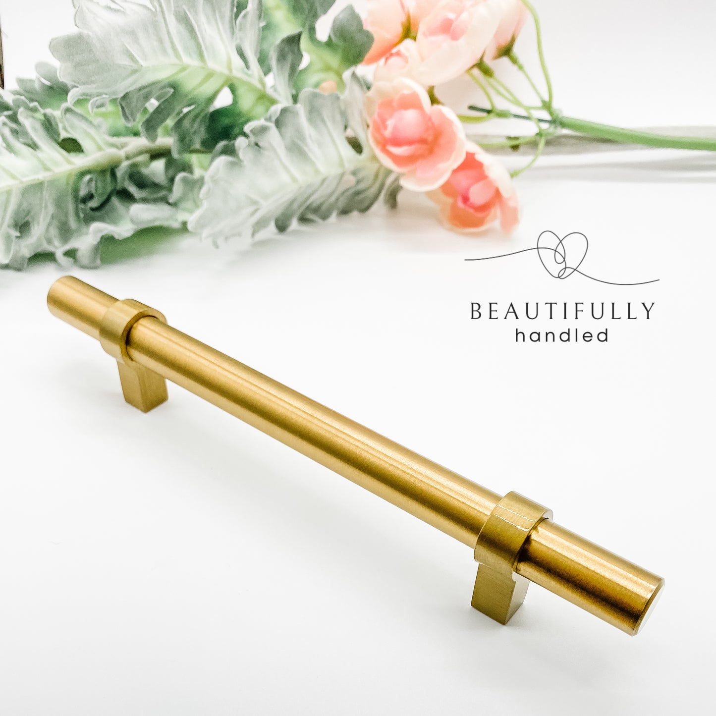 128mm brass gold slimline handle from side angle on plain white background