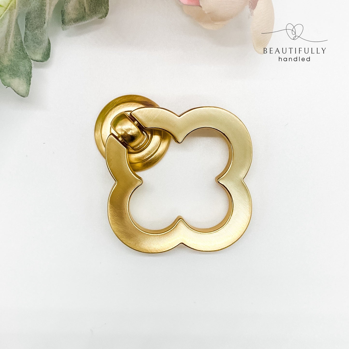 Brushed gold clover leaf drop pull handle