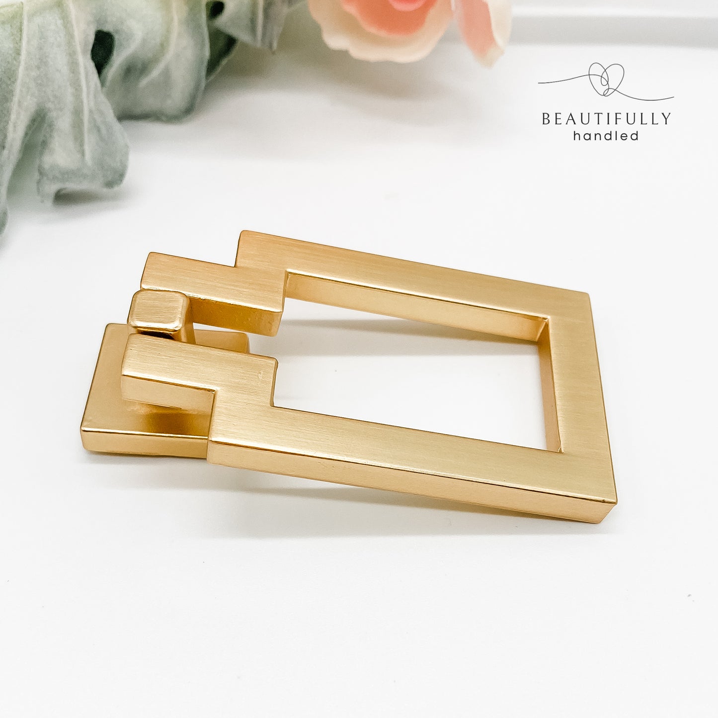 Large brushed gold rectangular drop ring-pull