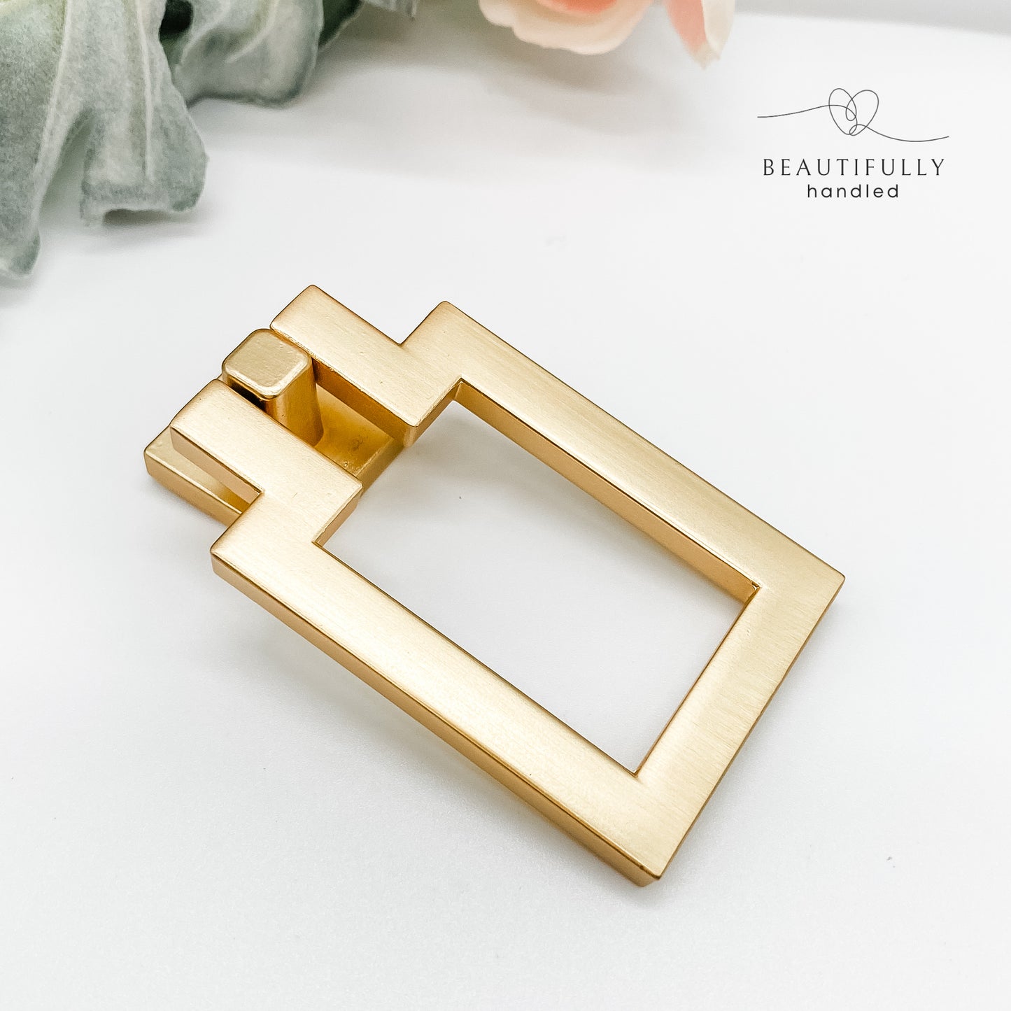 Large brushed gold rectangular drop ring-pull