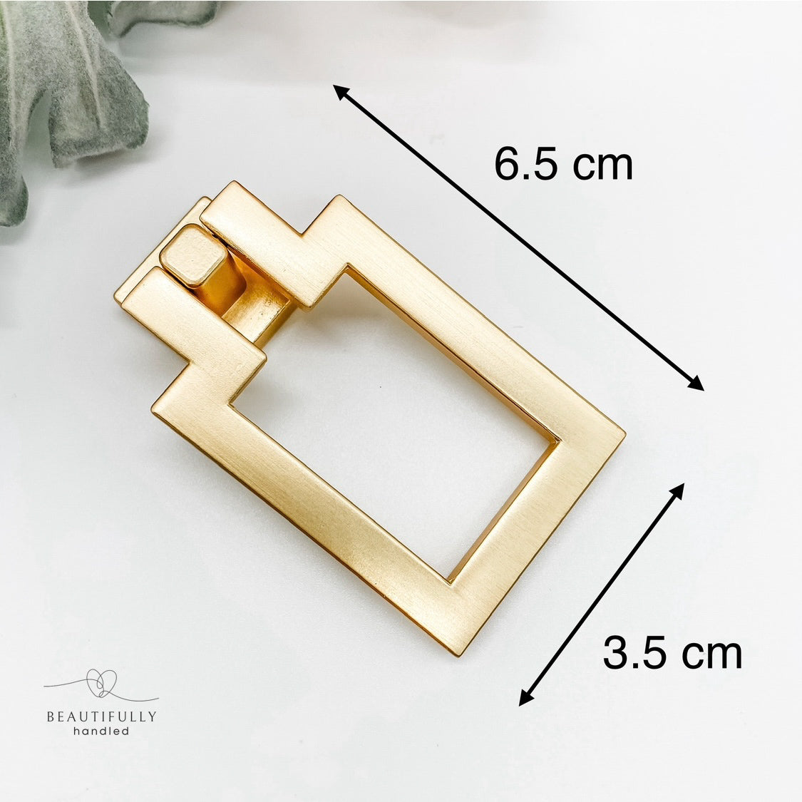 Large brushed gold rectangular drop ring-pull