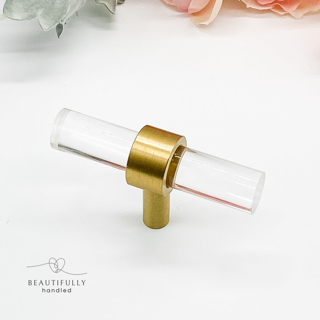 clear drawer handle in small size with brass clasp