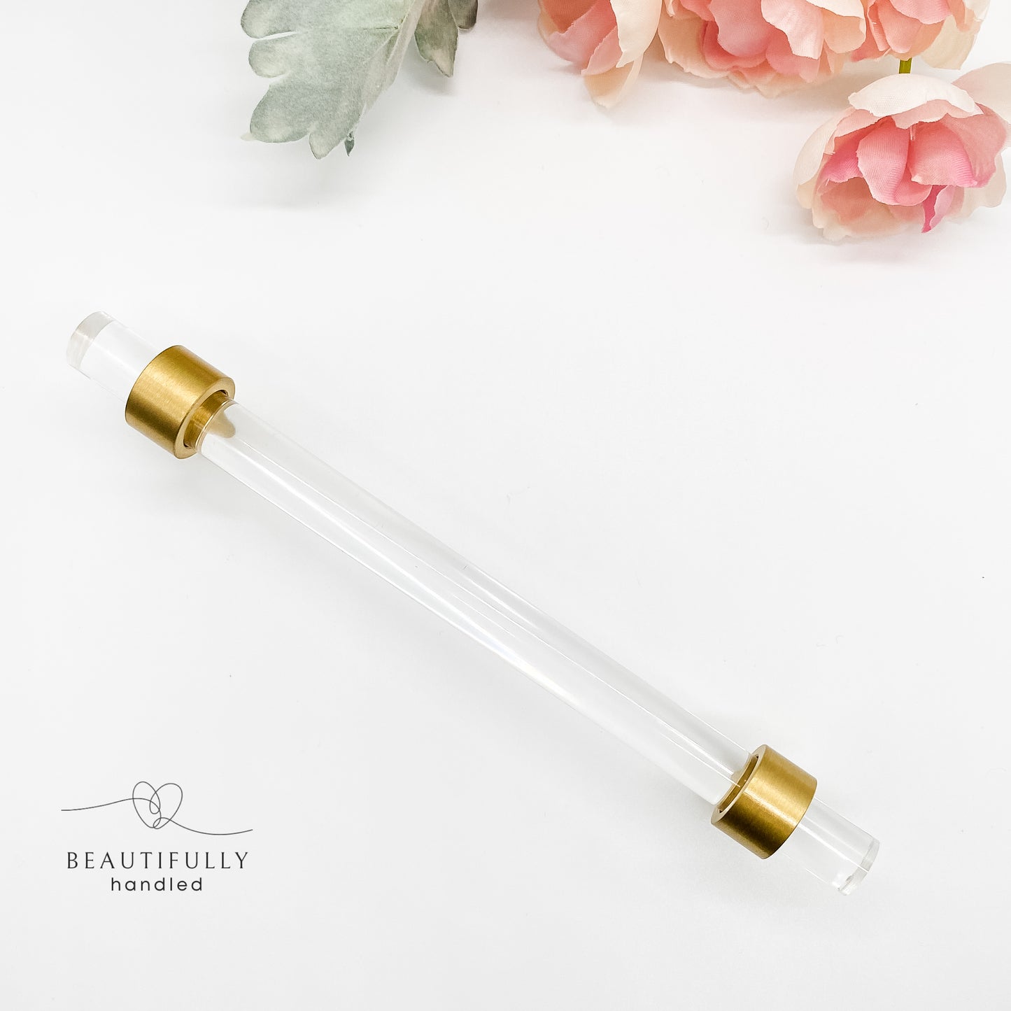 drawer handle 128mm clear acrylic and brass