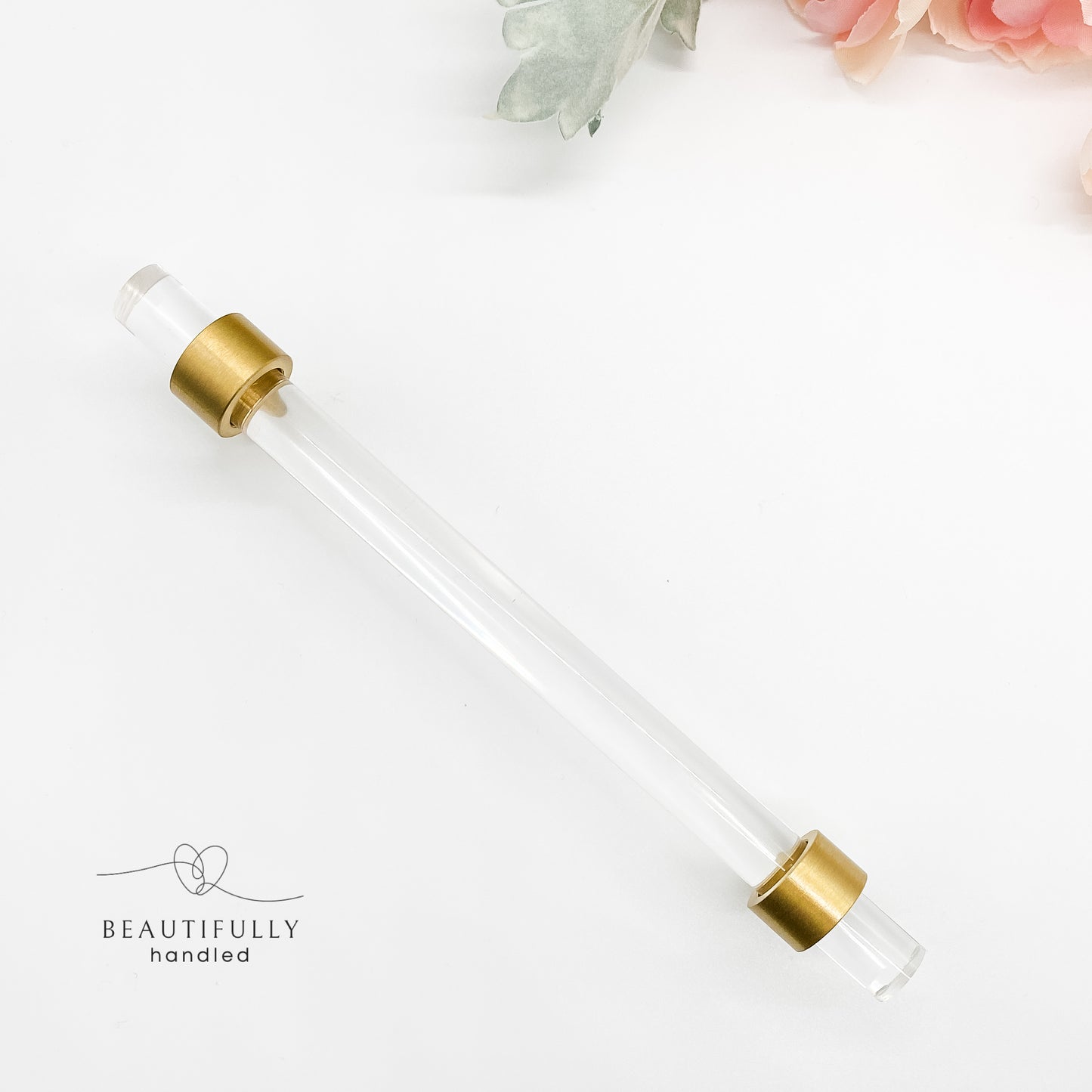 128mm clear kitchen handle with brushed brass feet