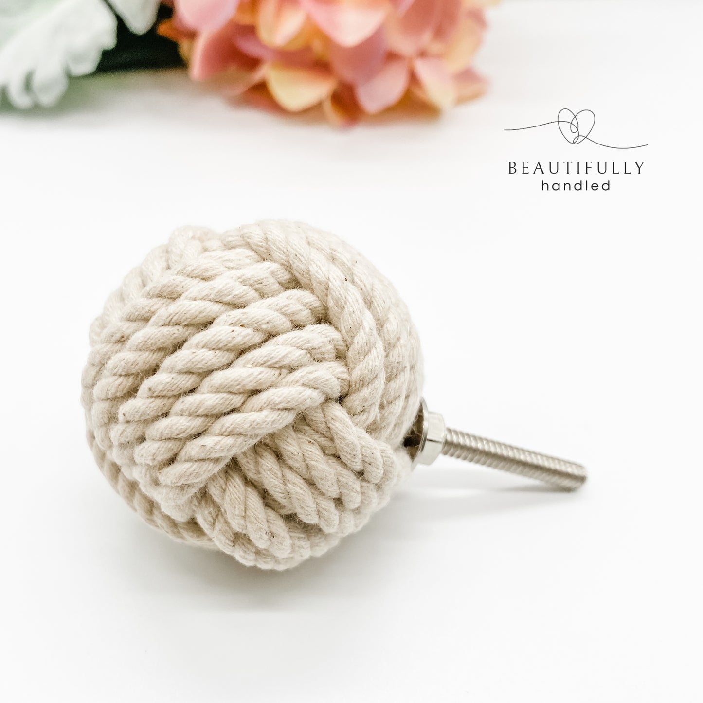 White cotton rope knot drawer knobs