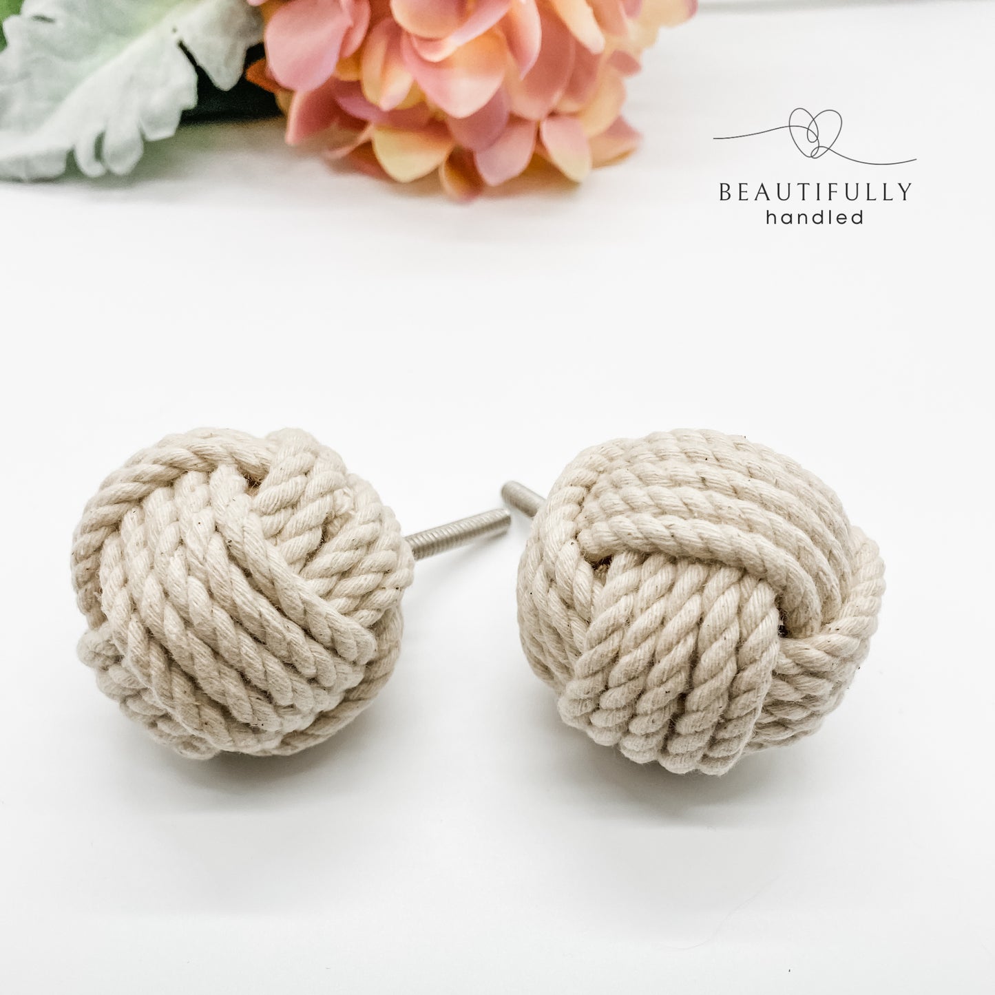 White cotton rope knot drawer knobs